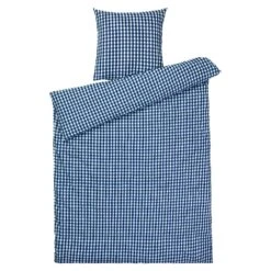 Juna Bæk & Bølge Dekbedovertrekset 220x220 + 50x60 Cm, Donkerblauw / Wit