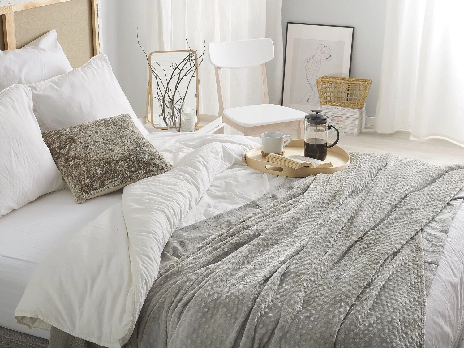 Plaid Lichtgrijs In Diverse Formaten SAMUR - Afbeelding 2