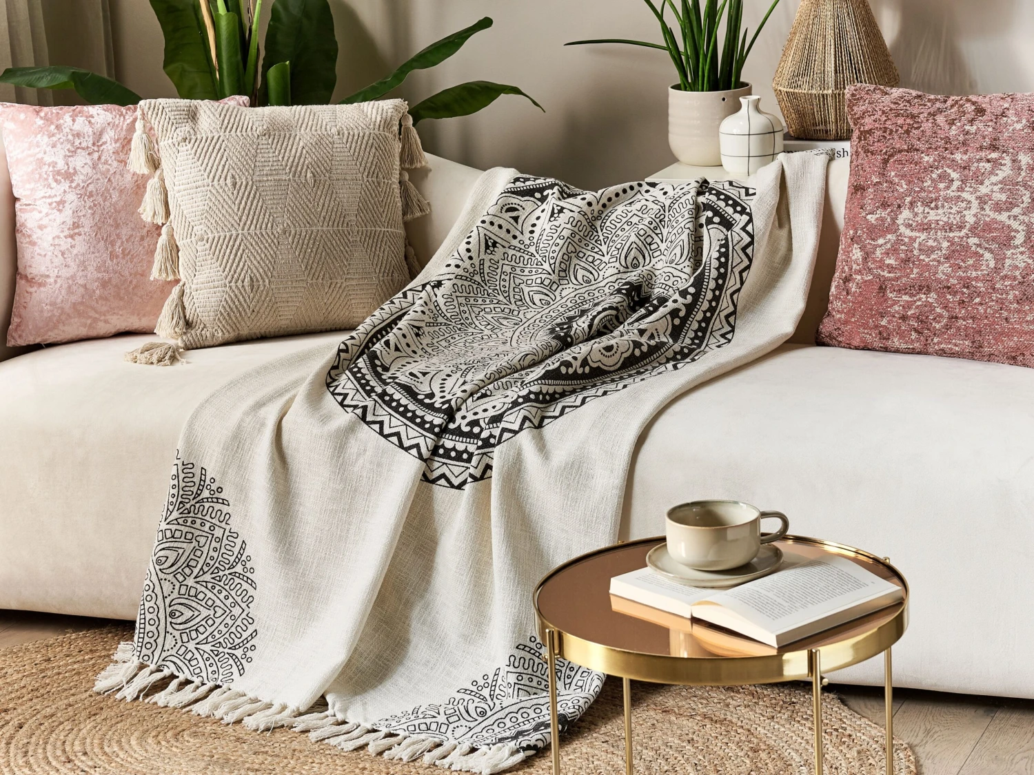 Katoenen Deken 130 X 180 Cm Beige En Zwart BERHAMPORE - Afbeelding 2