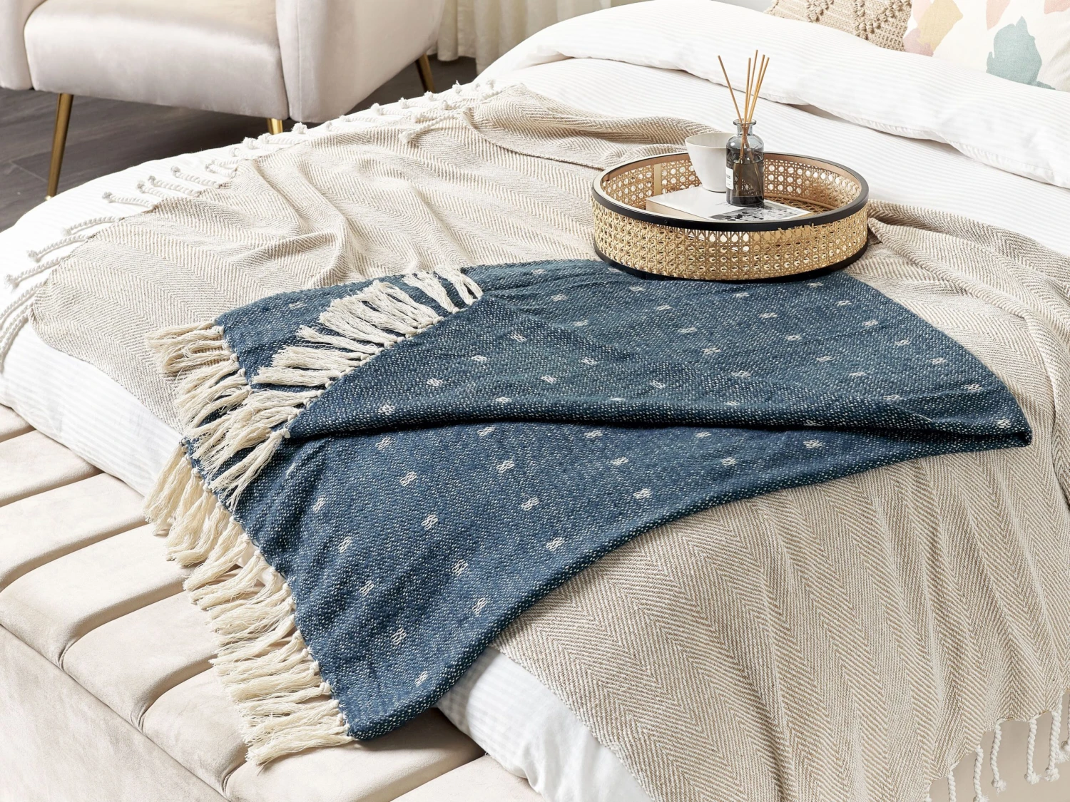 Deken Katoen 130 X 170 Cm Donkerblauw TAARI 4 Deken Katoen 130 X 170 Cm Donkerblauw TAARI - Afbeelding 2