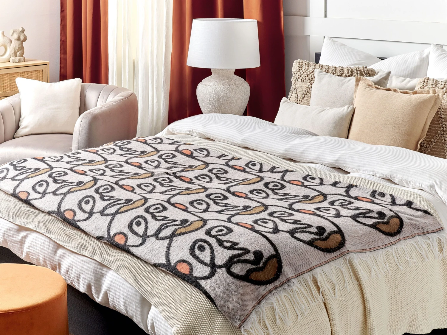 Deken Gezichtsmotief 130 X 170 Cm Meerkleurig BARBOT 4 Deken Gezichtsmotief 130 X 170 Cm Meerkleurig BARBOT - Afbeelding 2